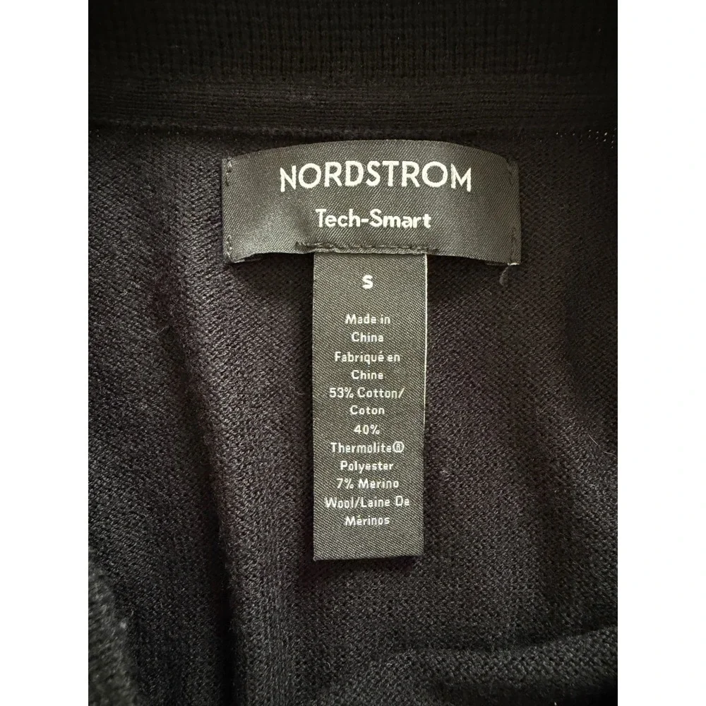 Nordstrom Tech-Smart Mens Black Cotton Merino Wool Blend Crewneck Sweater S Slim